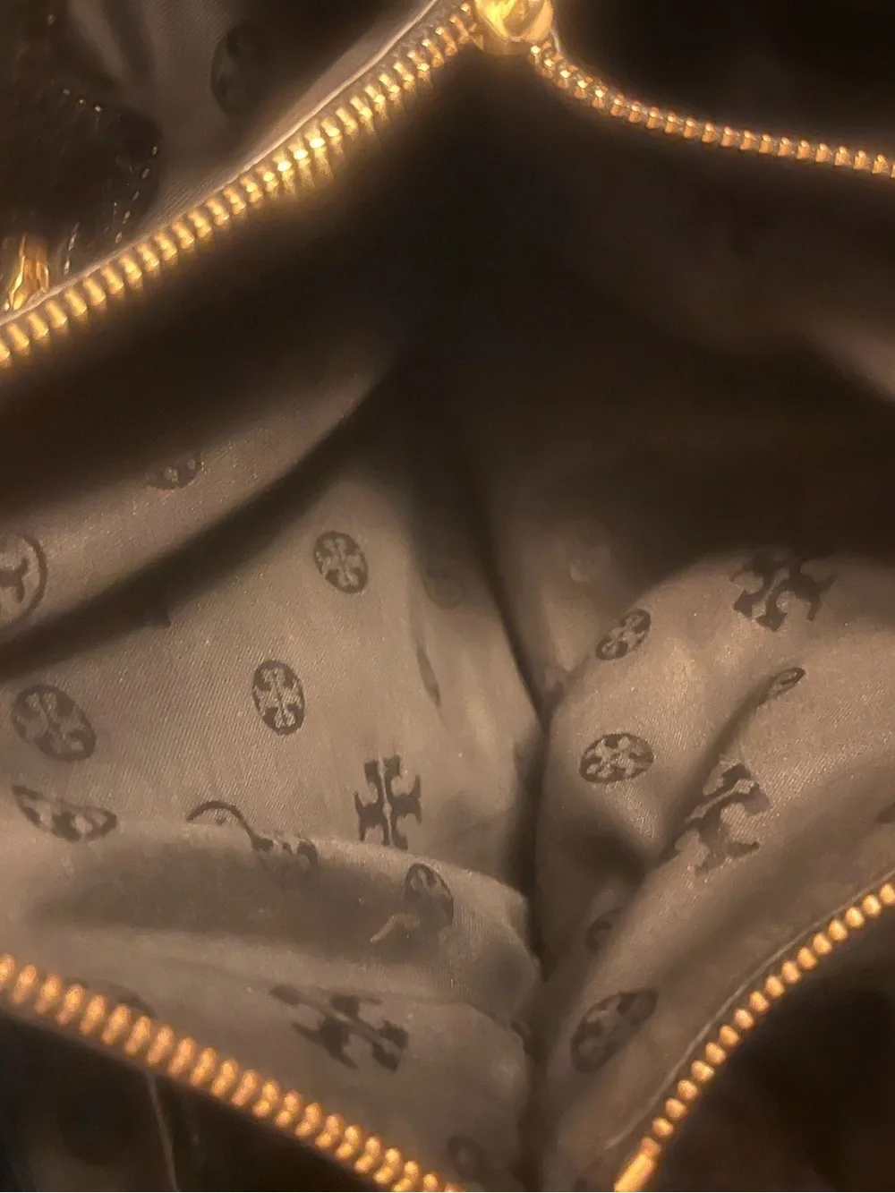 Tory Burch Black Pebbled Leather Tote with Gold Logo Hardware